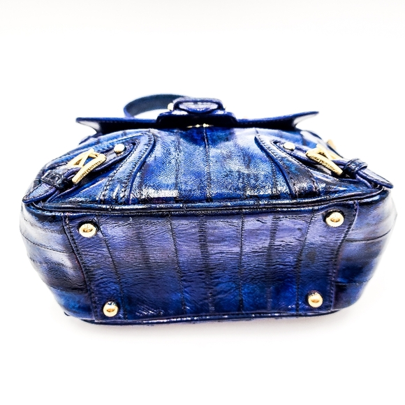 Dolce & Gabbana Blue Denim Print Patent Leather Designer Mind Shoulder Hand Bag - Picture 7 of 10